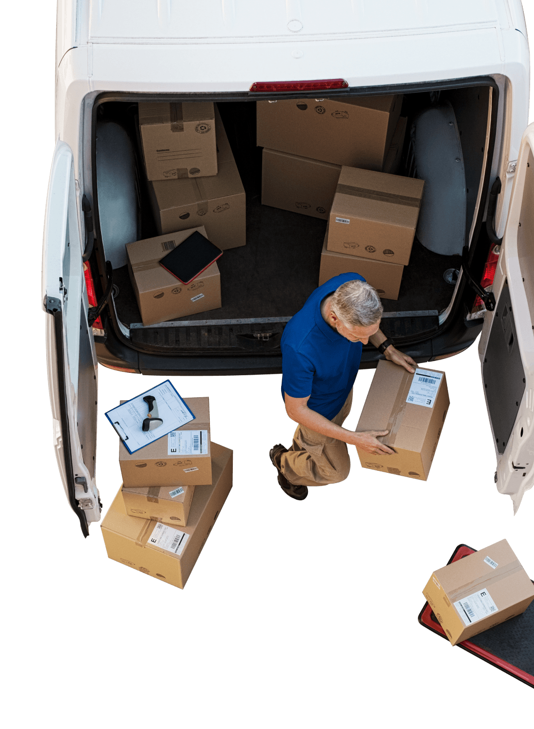 a man loading boxes into a van